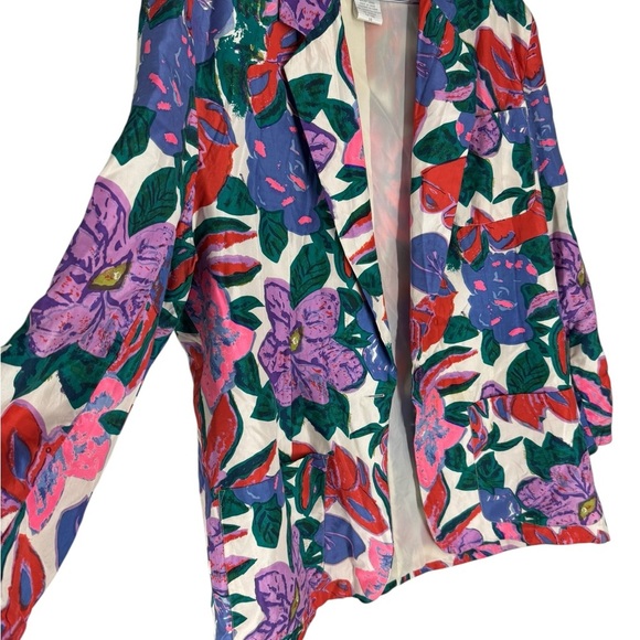 Vintage silk women’s bright floral blazer size 14 Large - Picture 4 of 5